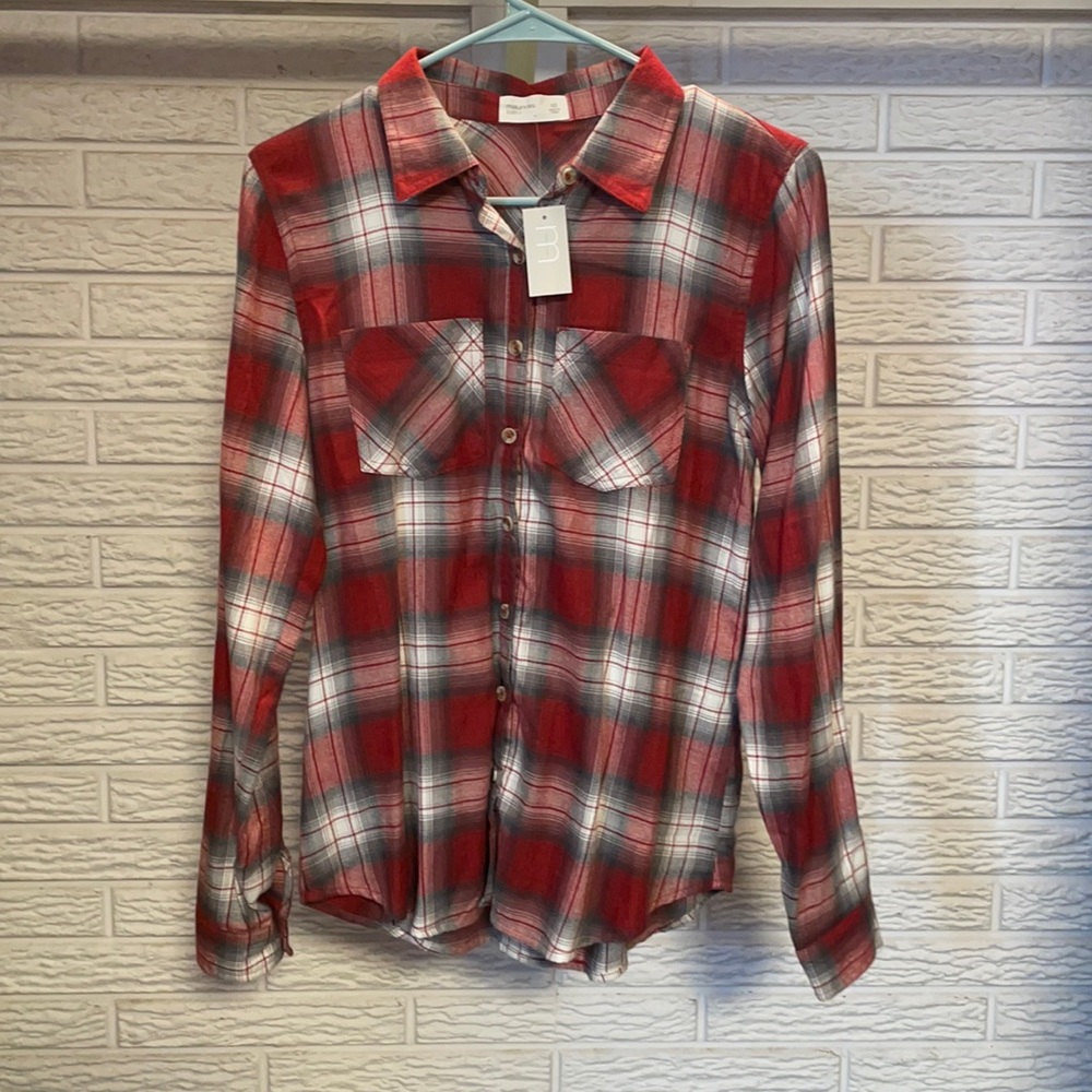 Red Plaid Button Down Flannel